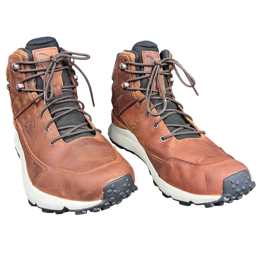 The North Face Vals Mid Brown Leather Waterproof Hiking Boots Size 13